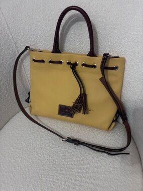 Dooney & Bourke Yellow and Brown Leather Drawstring Tote
